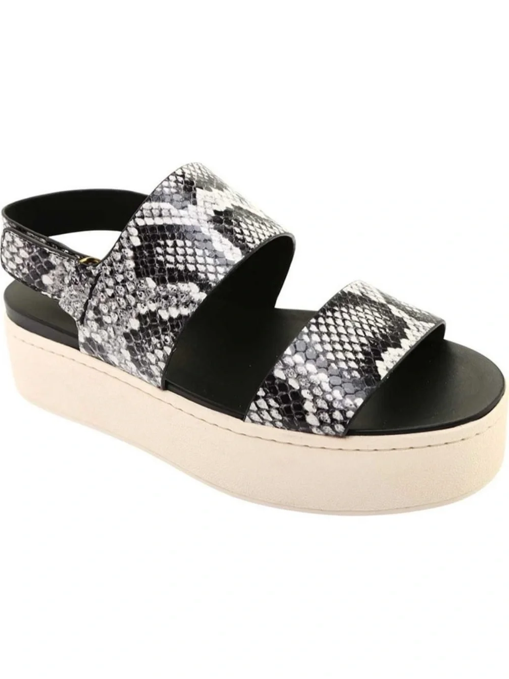 VINCE. Womens Black Snake Platform Comfort Wedge Leather Slingback Sandals 8.5